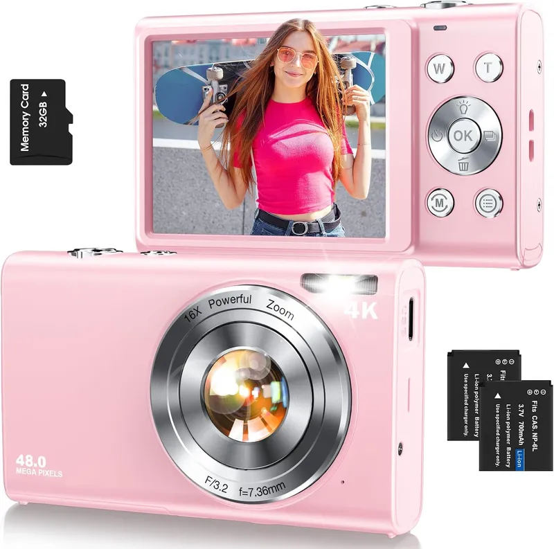 Lecnippy Autofocus 4K Vlogging Camera for Photography, Pink